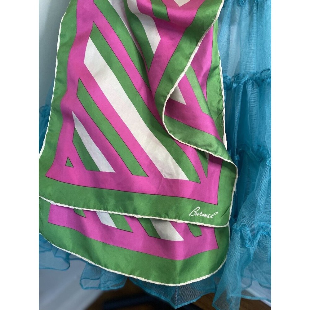 Burmel Vintage 1960's Pink Green Stripe Hand Rolled All Silk Scarf 13x68 Italy - Picture 6 of 16
